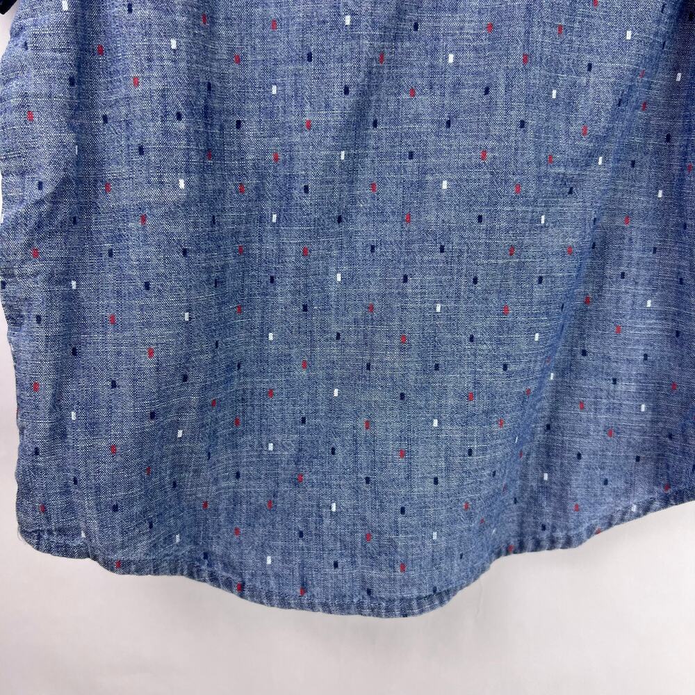 Old Navy, Short Sleeve Chambray Shirt, Blue, 100% Cotton, Button-Up Polka Dot - Picture 10 of 11